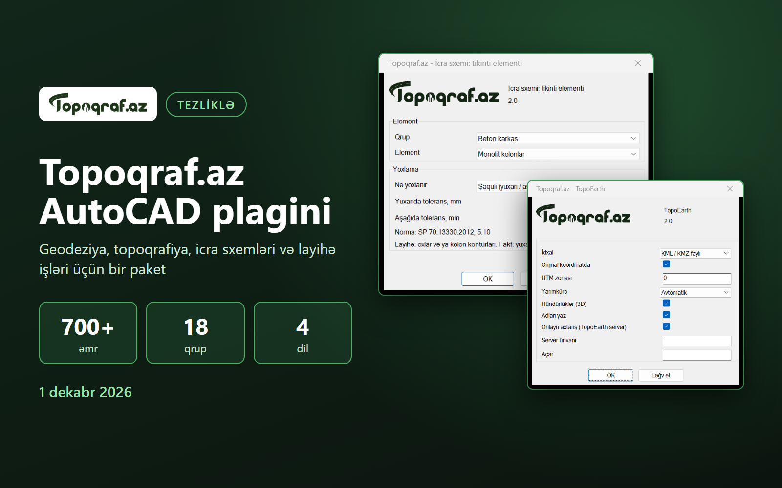 Topoqraf.az AutoCAD plagini: tezliklə